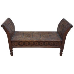 Moroccan Hand-Carved Wooden Bench, Cedar Wood