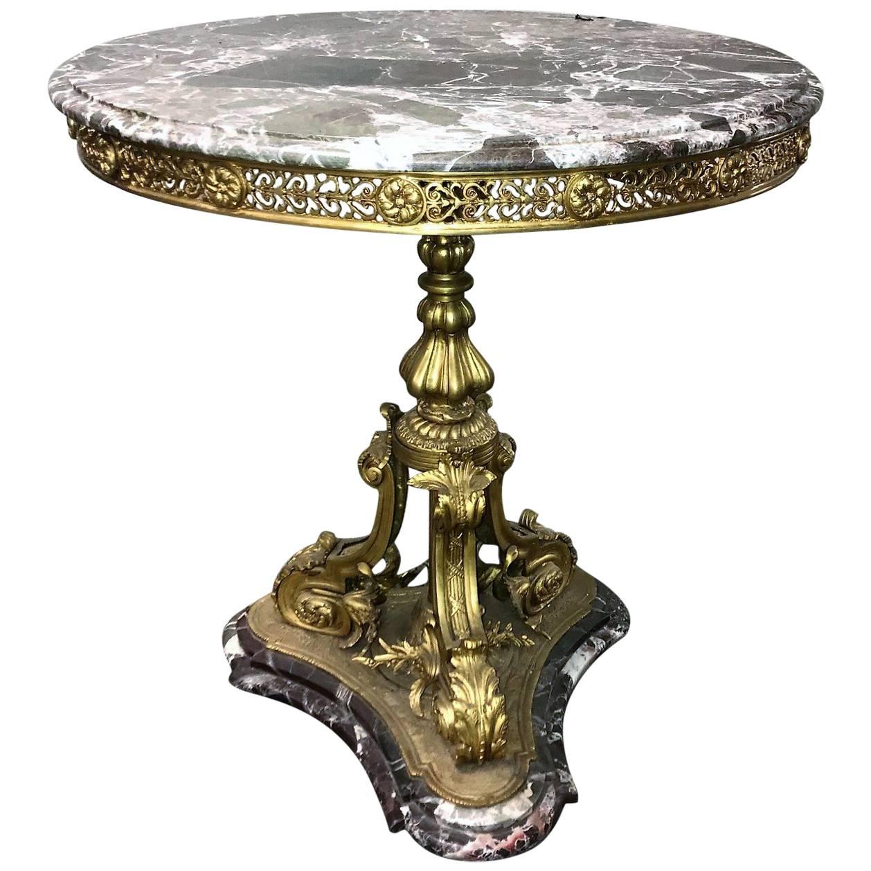 Antique French Rococo style bronze and marble table, circa 1900