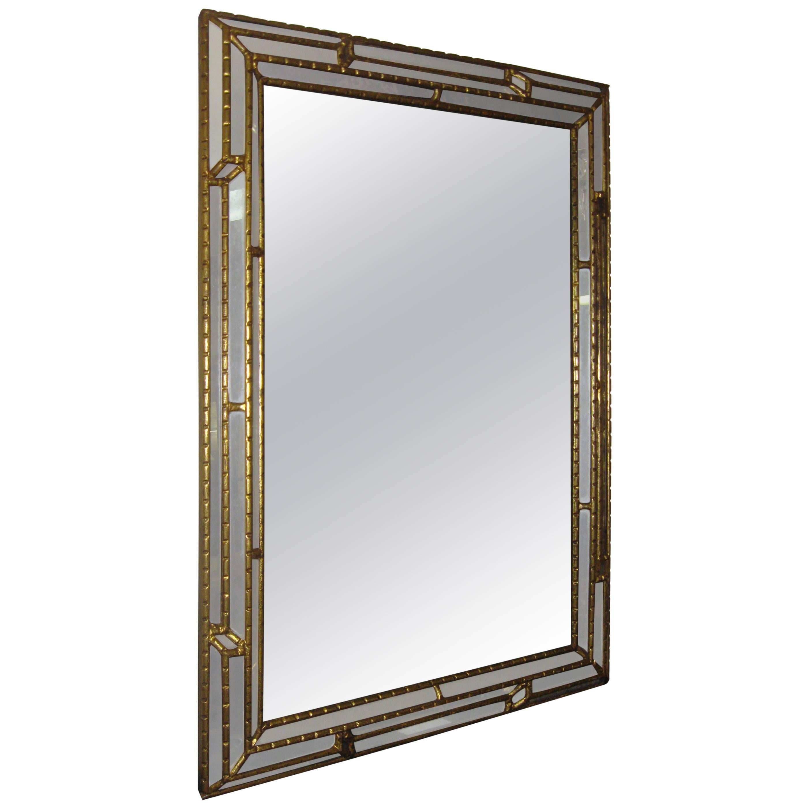 Art Deco Gilded Wooden Paneled Mirror