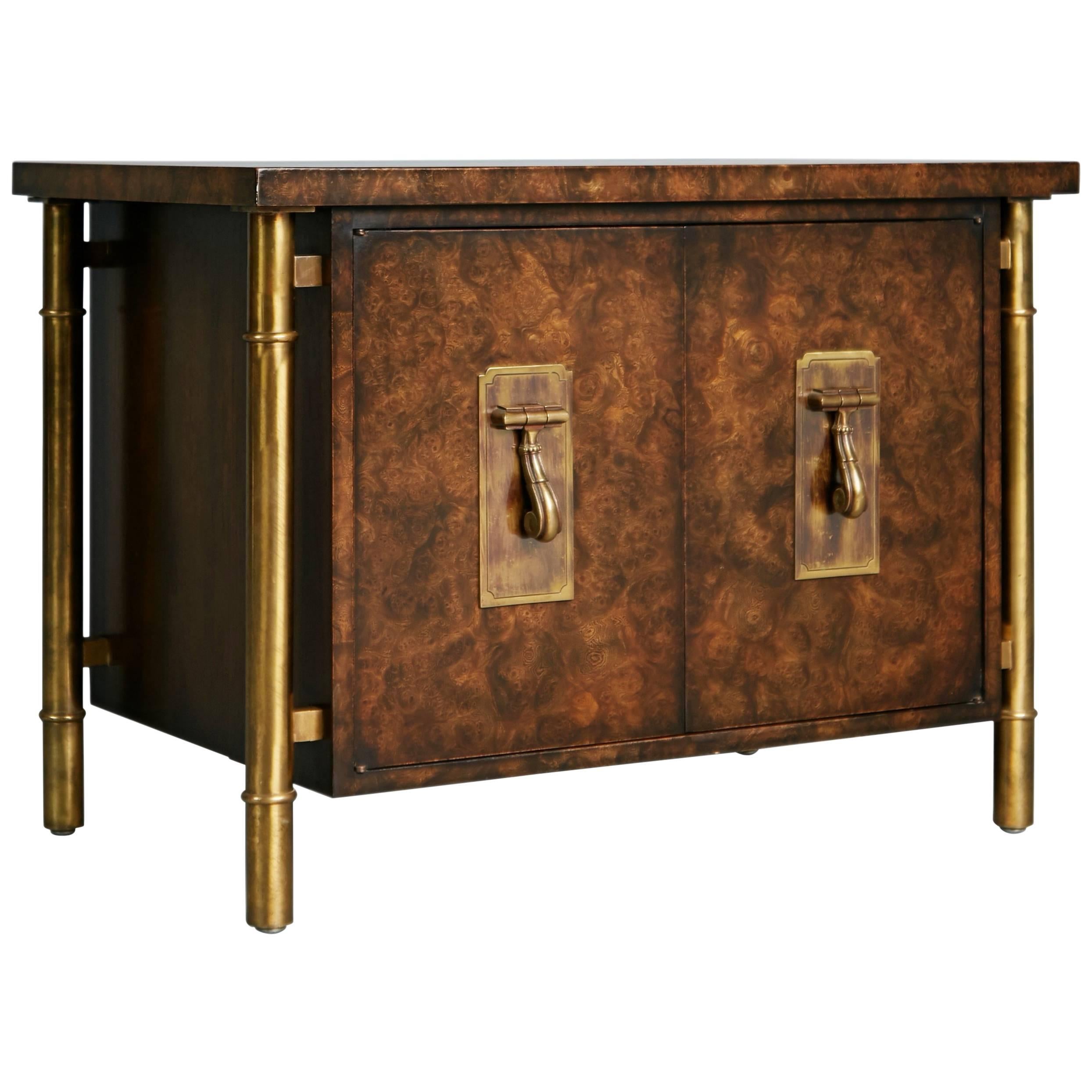 Mastercraft Burled Wood & Brass Side or End Table by William Doezema, circa 1960