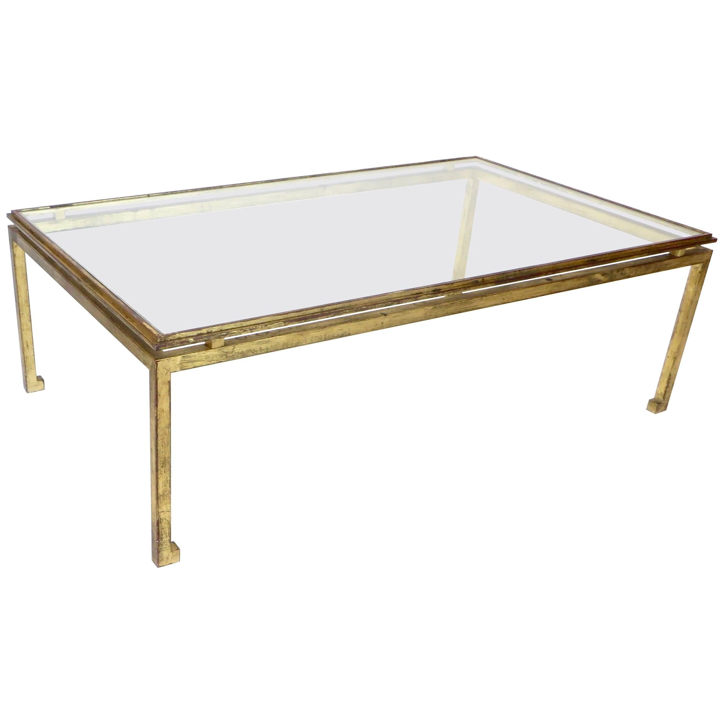 French Maison Ramsay Gilded Iron and St. Gobain Glass Plateau Coffee Table