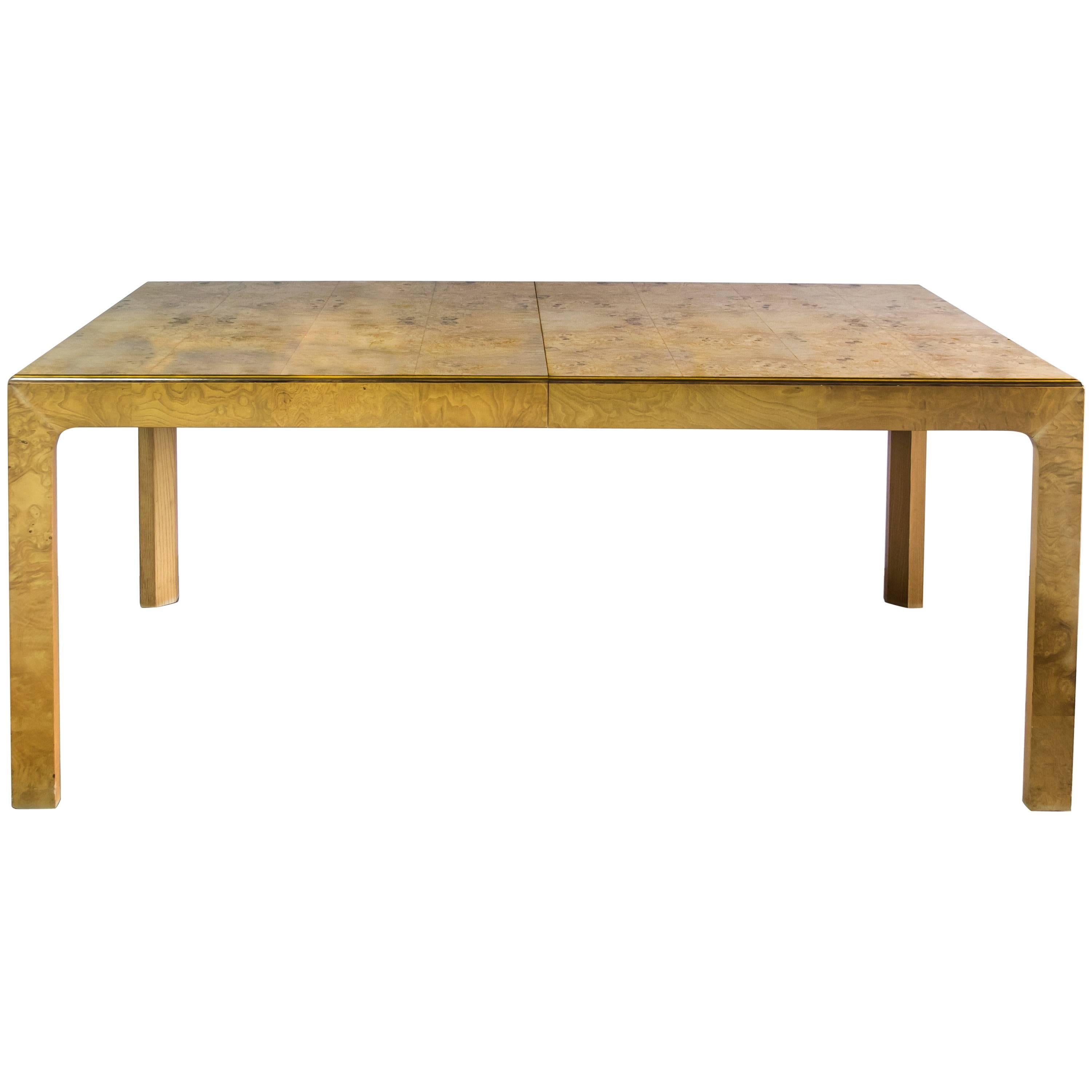1970s Henredon Burl Wood Parsons Dining Table For Sale