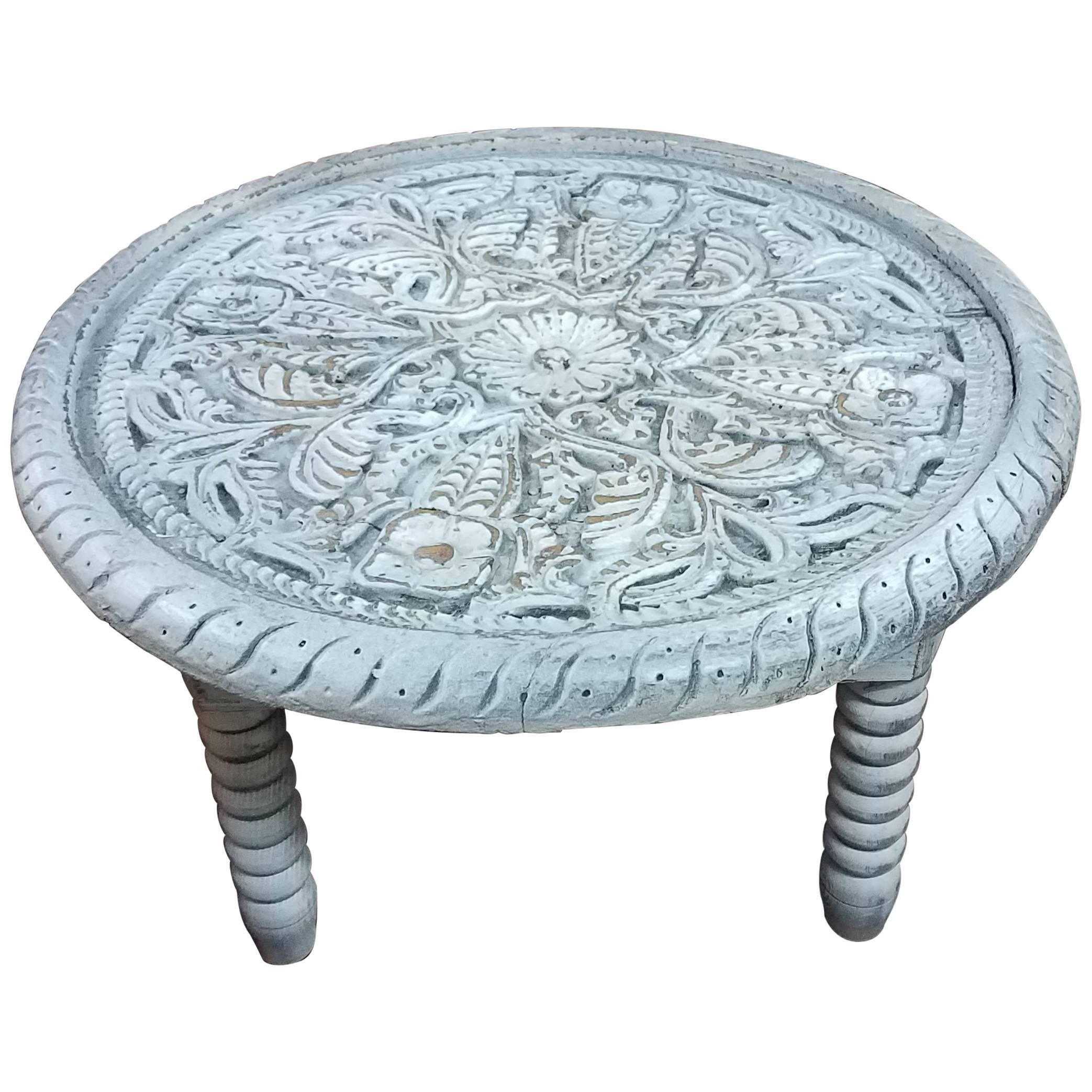 Off-White Rounds Hand-Carved Side Table, Rabat For Sale