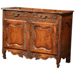 18th Century, French Louis XV Carved Walnut Two-Door Buffet from Provence