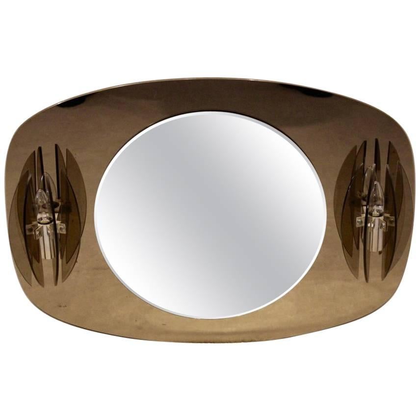 Veca Two-Toned Italian Glass Mirror with Glass Sconces