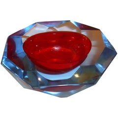 Italian Murano Diamond Faceted Sommerso Small Glass Bowl