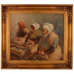 S. C. Bjulf "Le mogli dei pescatori", Artista danese ben quotato, Olio su tela