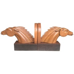 Striking and Hand-Carved Art Deco Horse Bookends in the Style of Karl Hagenauer