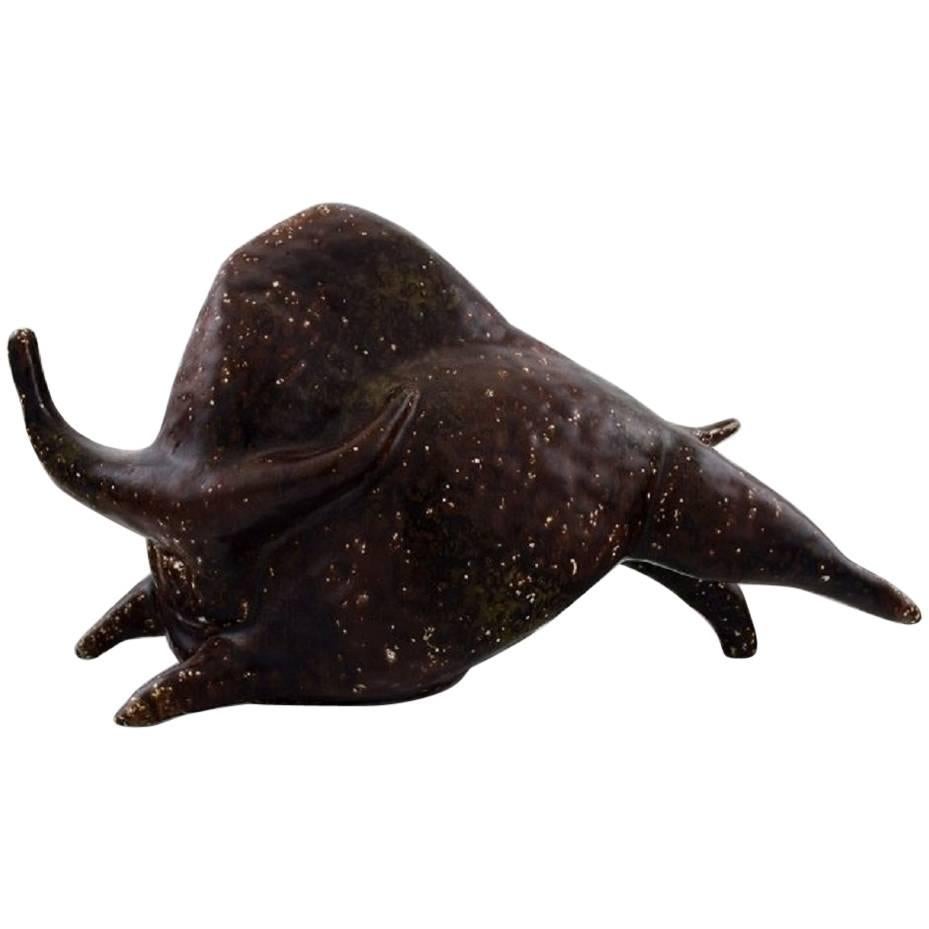 Very Large Rörstrand / Rorstrand Stoneware Figure in Picasso Style, Bull on Wood