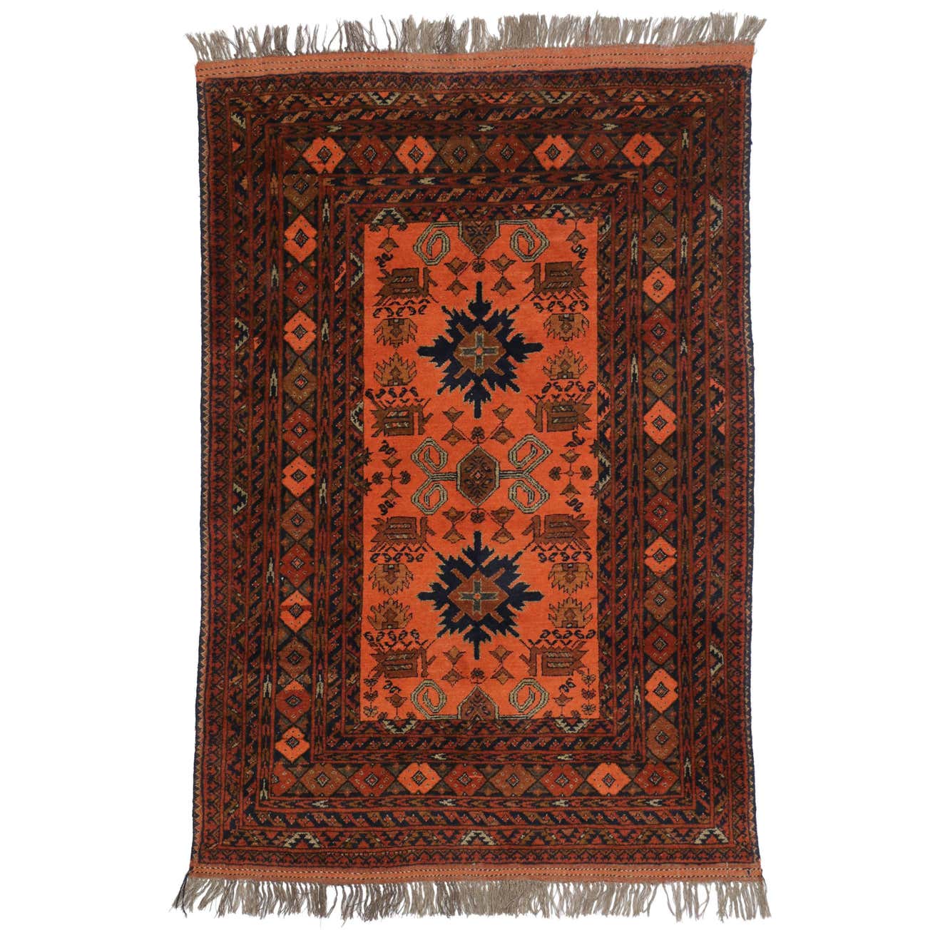Vintage Afghani Rug with Tribal Design and Modern Style For Sale at 1stDibs