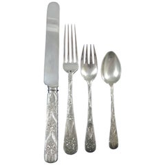Antique Engraved Tiffany Custom Sterling Silver Flatware Set of 24 Pieces