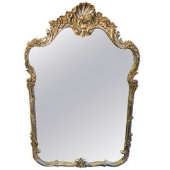 Vintage La Barge Antiqued Silver Mirror, Great Design Carved Shell, Floral