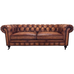 Vintage English Georgian Style Worn Leather Chesterfield Sofa