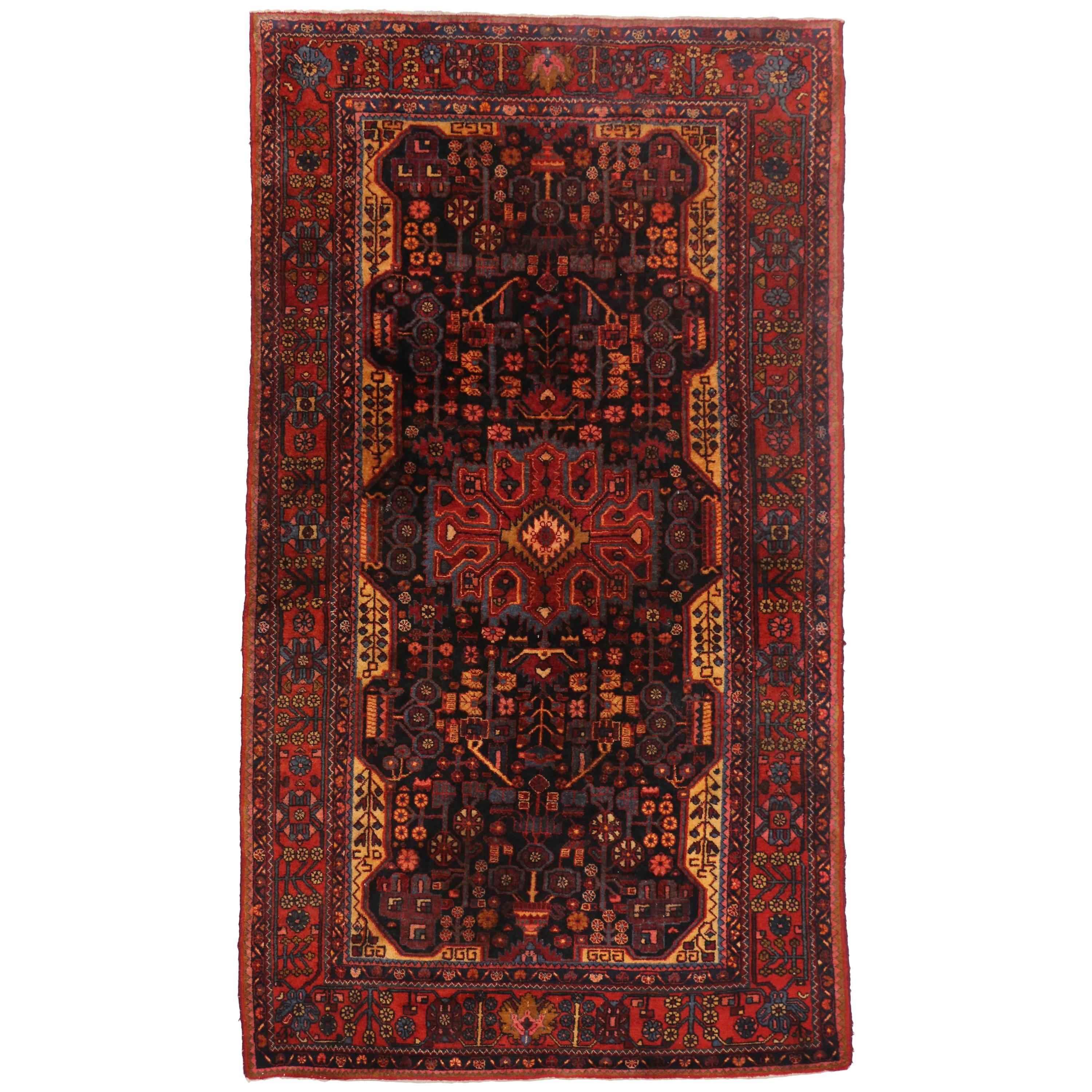 Antique Persian Hamadan Gallery Rug with Modern Tribal Style For Sale