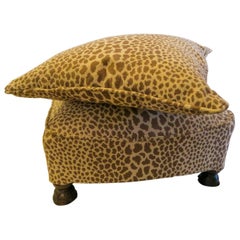 Newly Upholstered Antique 1920s Hot To Trot Cheetah Ottoman and Pillow to Match 