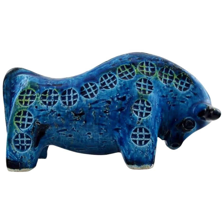 Bitossi, Rimini Blue Bull in Ceramics, Designed by Aldo Londi, 1960s