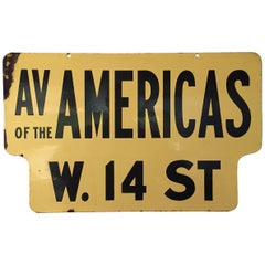 Vintage Old New York 1950s Porcelain Enamel 6th Avenue and West 14th Street Sign