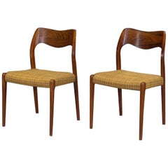Pair of Danish Modern Model 71 Rosewood Dining Chairs by Niels Otto Møller