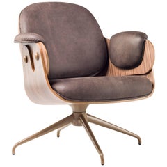 Low Lounger, Swivel Wooden Armchair upholstered in leather by Jaime Hayon