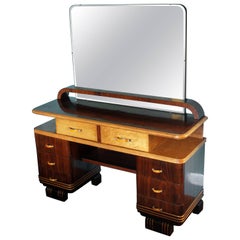 Retro Art Deco Vanity Veneer Rosewood and Maple with Bakelite Handles, Italy, 1930s