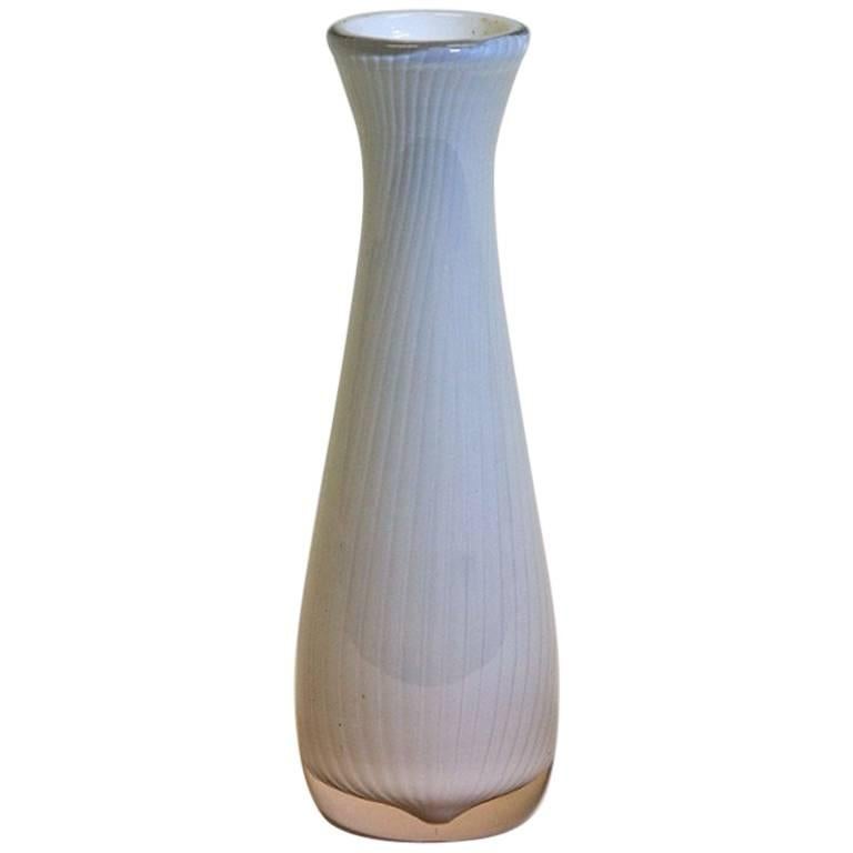 White Vintage Glass Vase Ariel By Hermann Bongard, Norway 1956 For Sale