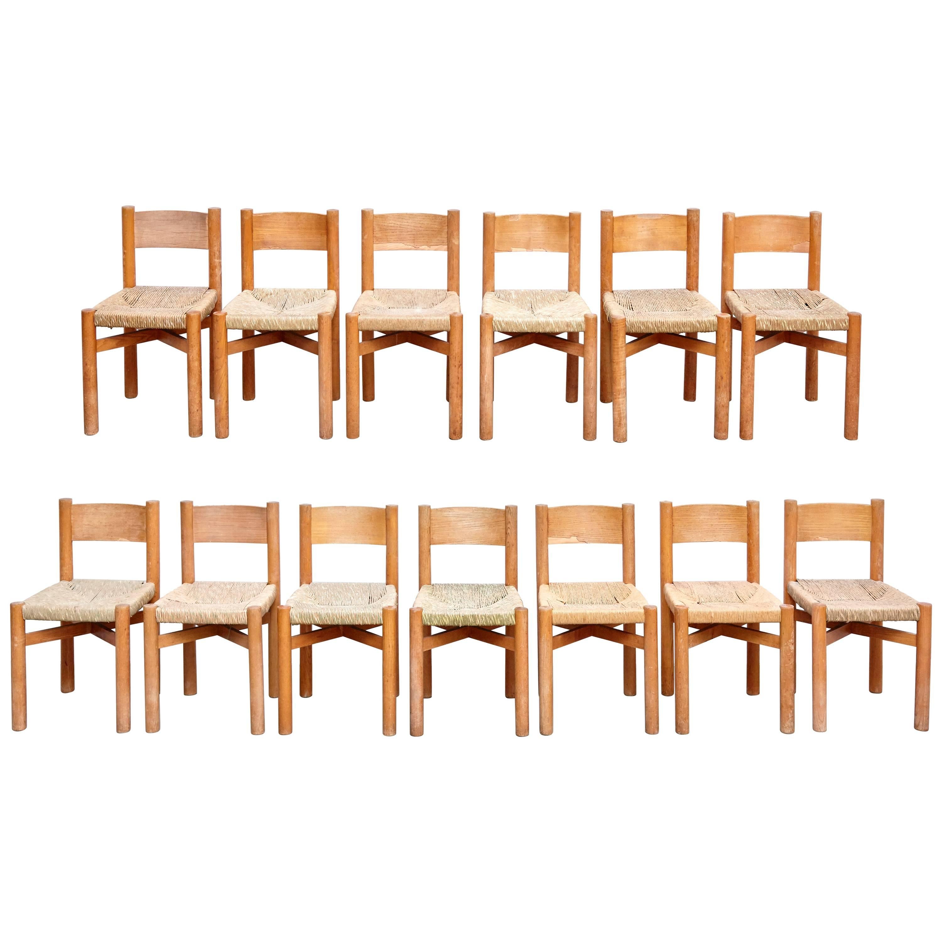 Set of 13 Charlotte Perriand Meribel Chairs, circa 1950