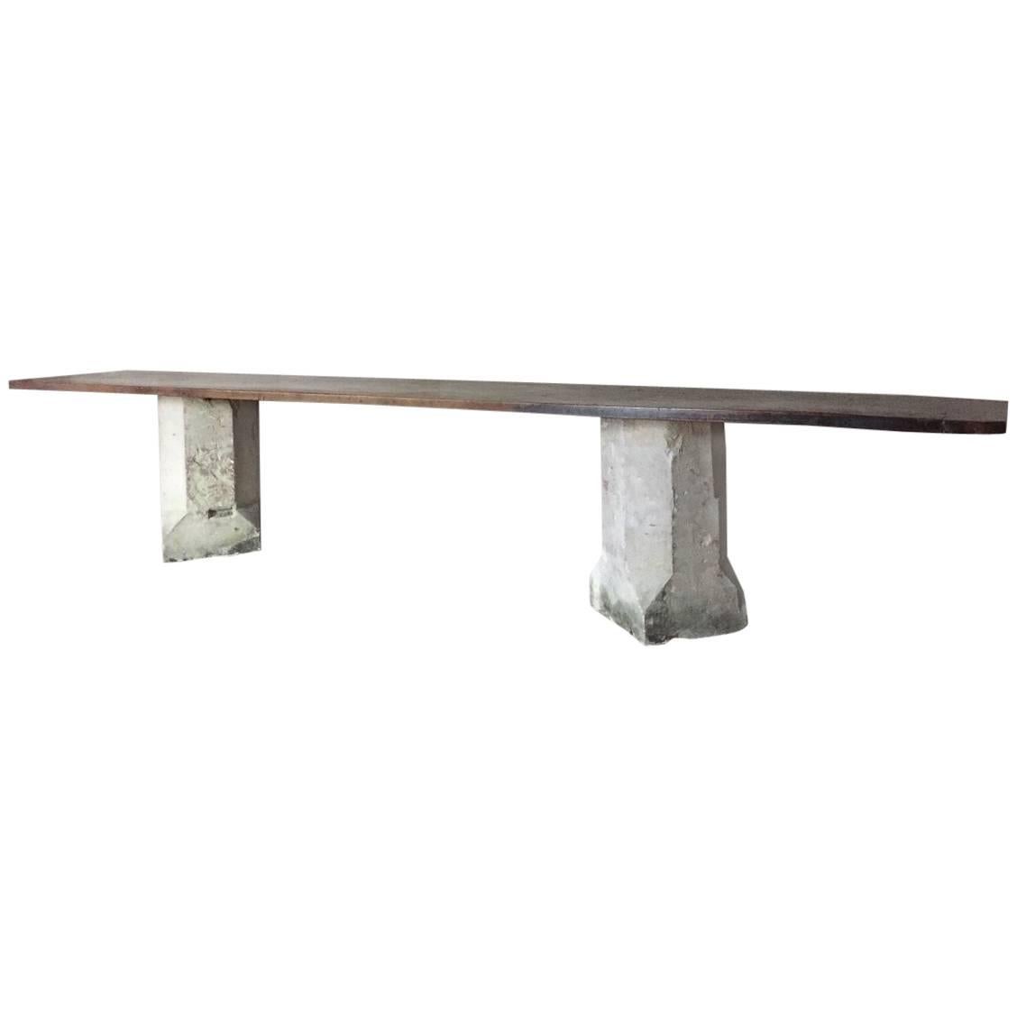 Walnut and Stone Console Table