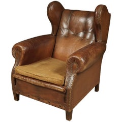 Large Leather Wingback Chair from Denmark, circa 1930