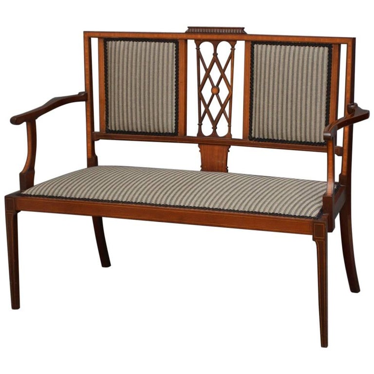 Edwardian Mahogany and Inlaid Settee at 1stDibs