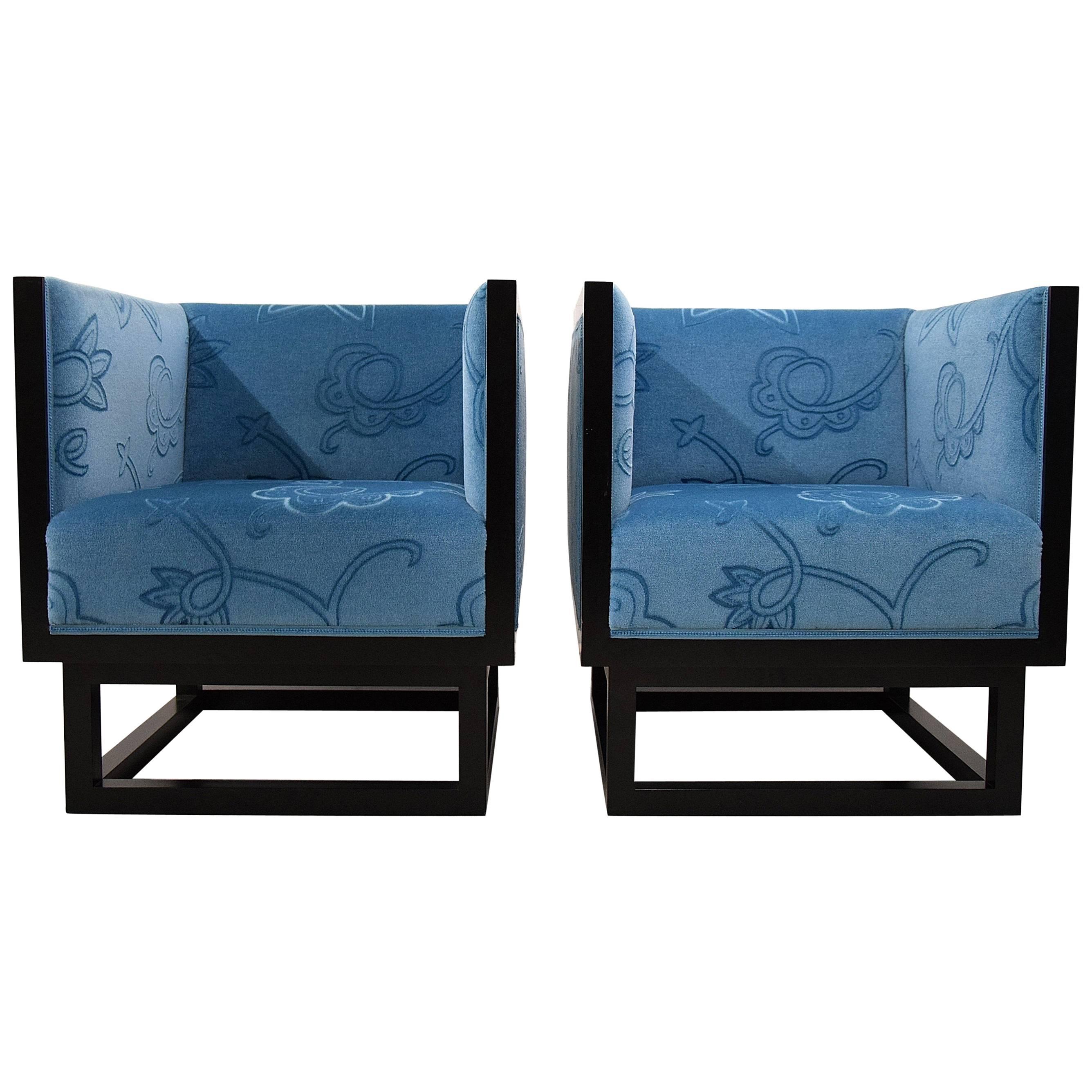 Josef Hoffmann Blue Cabinett Lounge Chairs For Sale