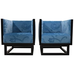 Vintage Josef Hoffmann Blue Cabinett Lounge Chairs