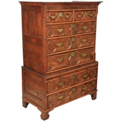 17th Century Oak Geometrical Tallboy Chest