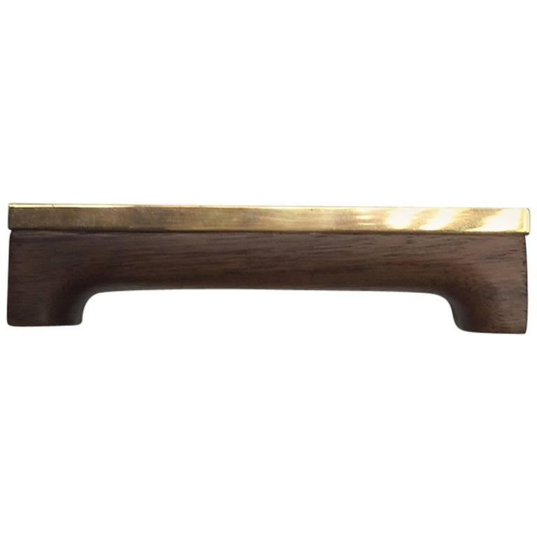 Nance Door/Appliance Pull, Walnut and Brass For Sale