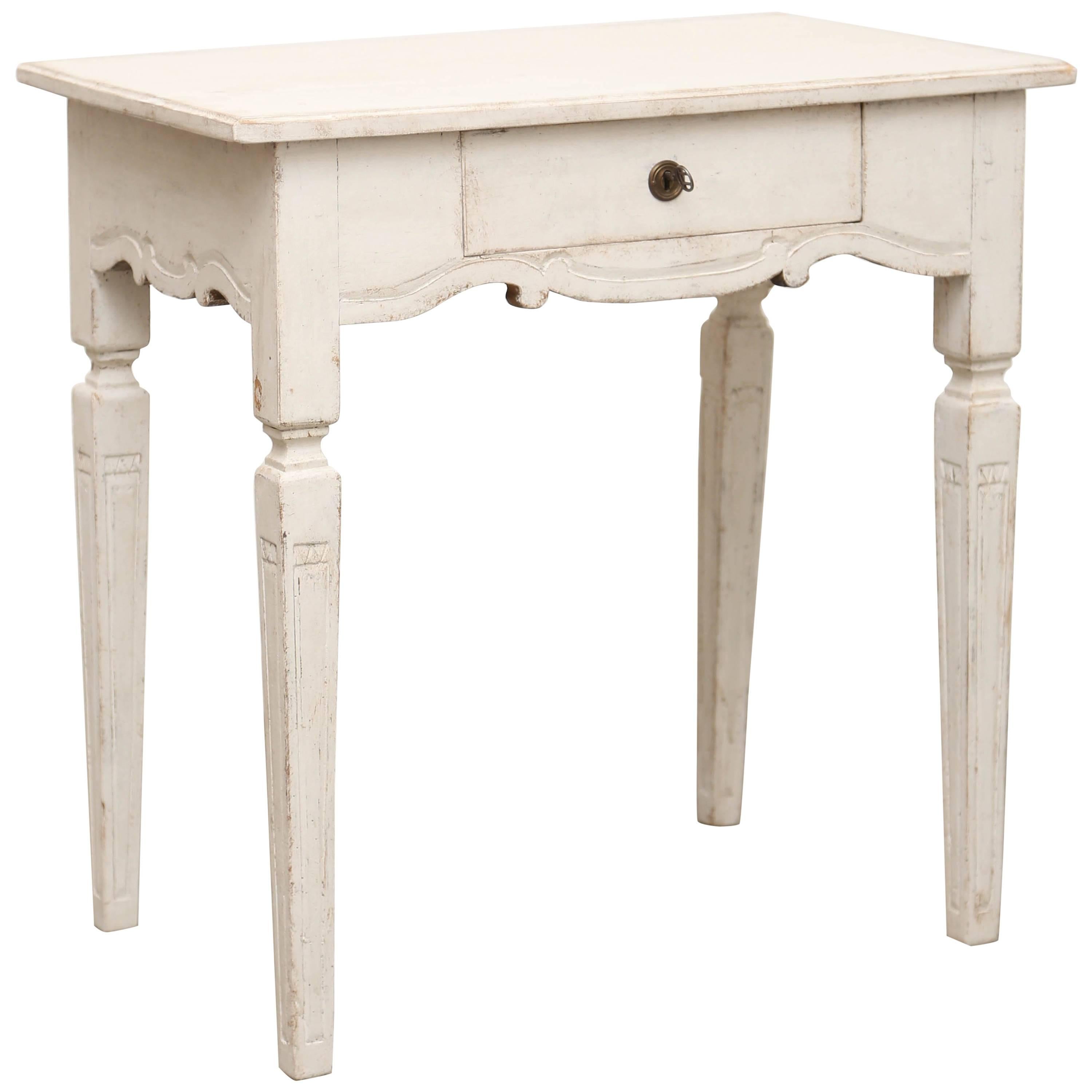 Antique Gustavian Style Painted Side Table with Single Drawer, 19th Century For Sale
