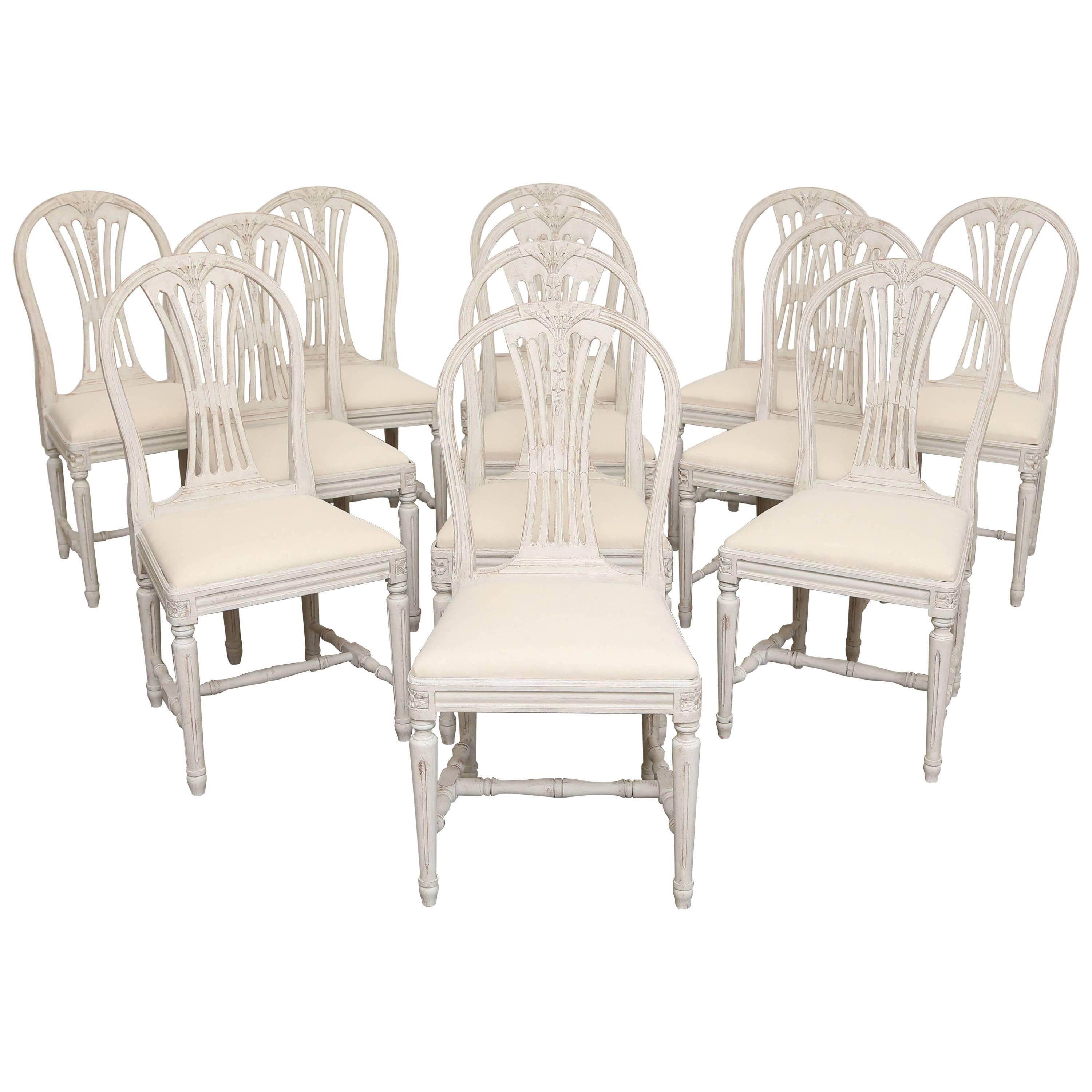 Set of 12 Painted Gustavian Style Dining Chairs Early 20th Century