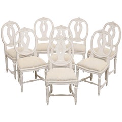 Set of Eight Antique Swedish Gustavian Style Painted Dining Chairs
