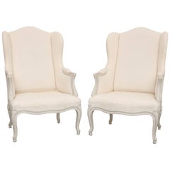 Pair of Antique Swedish Rocco Style Wing Chairs, Late 19th Century