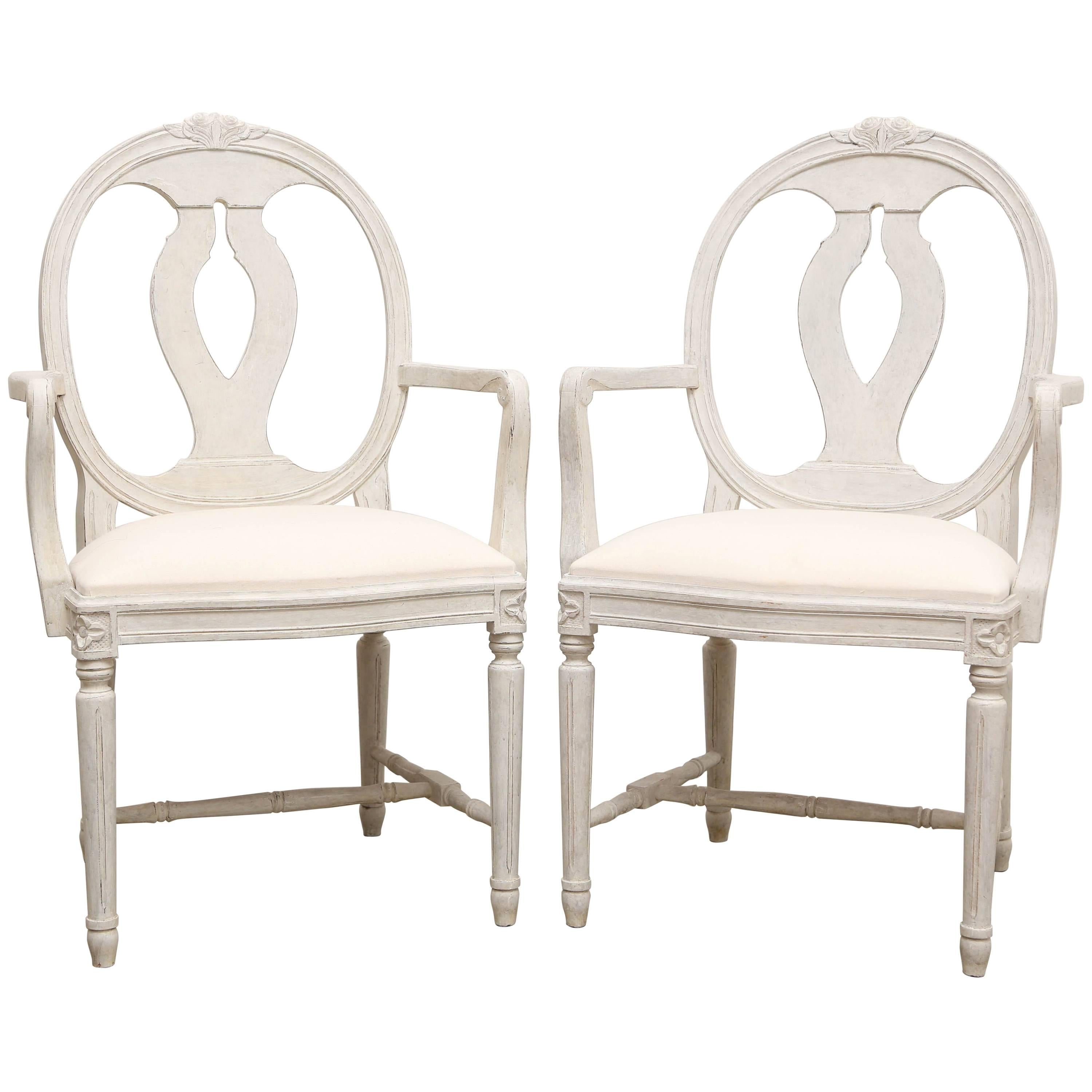 Pair of Swedish Gustavian Style Painted Armchairs, Early 20th Century