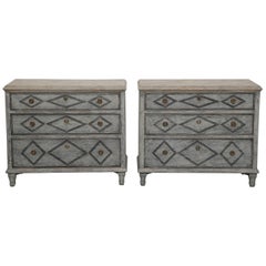 Pair of Swedish Blue Painted Commodes Decorated with Ornaments Late 19th Century
