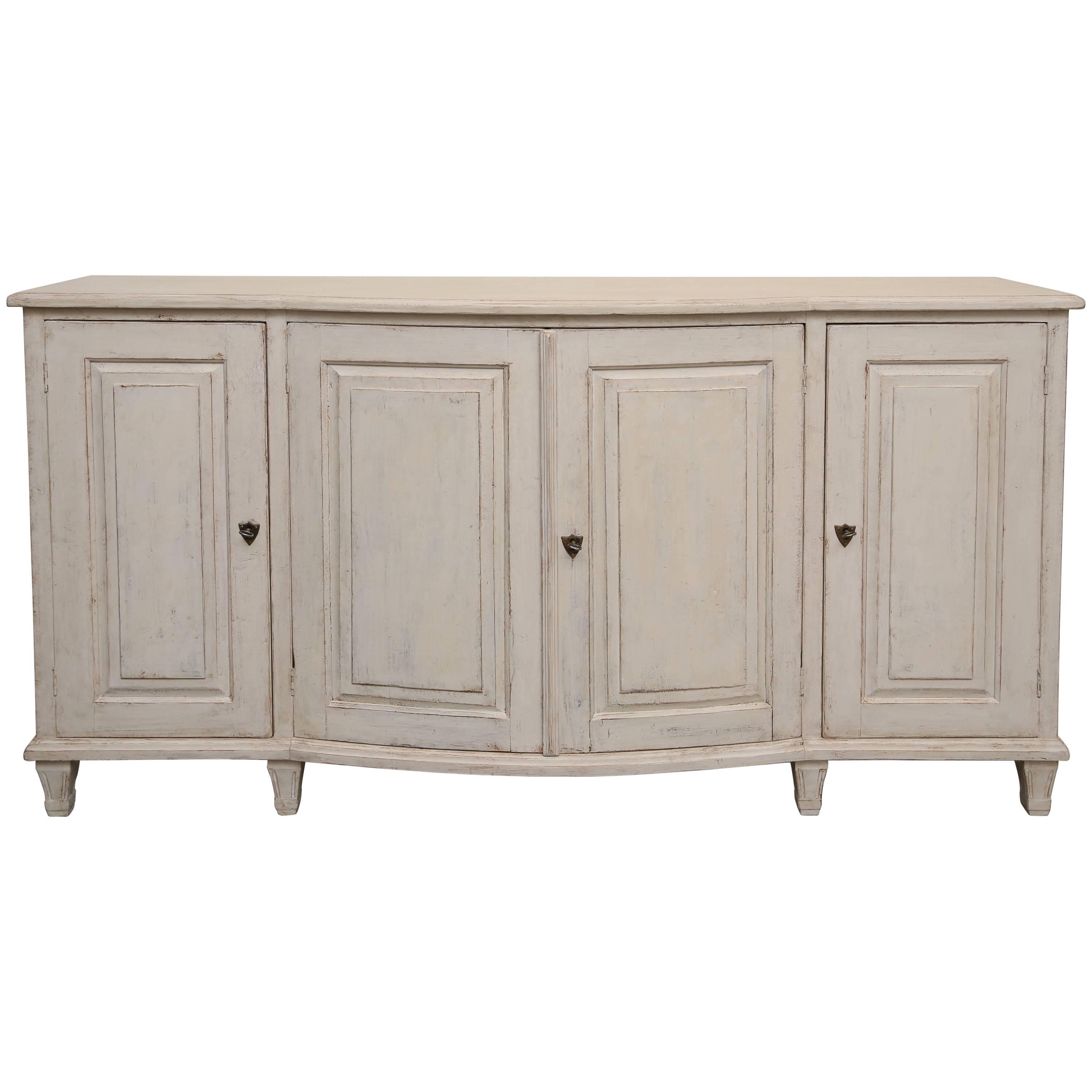 Large Antique Swedish Gustavian Style Painted Bowed Sideboard, 19th Century