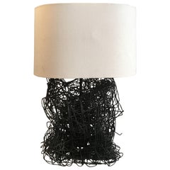 20th Century Sculptural Wire Lamp with Custom French Paper Shade