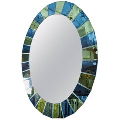 Oval Mirror in Blue and Green Tinted Mirror Border