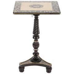 English Regency Ebonized Wood and Bone Penwork Side Table