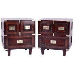 Vintage Pair of Campaign Style Nightstands
