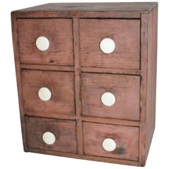 19th Century Apothecary Six-Drawer Original Salmon Painted Cabinet