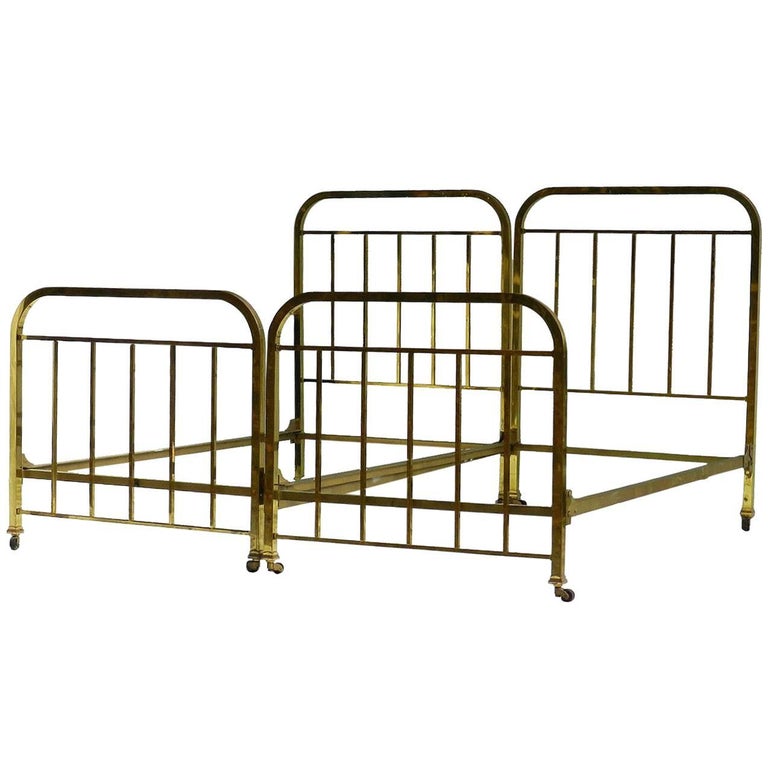 Pair of Art Deco Brass Beds French Single Twin circa 1930 with Makers