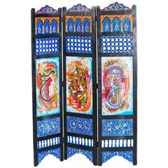 Hand-Painted Moroccan Room Divider or Folding Screen