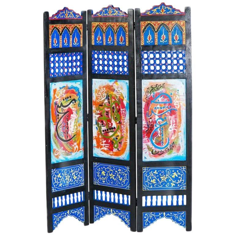 Five Panel French Room Divider Folding Screen Painted For Sale at 1stdibs