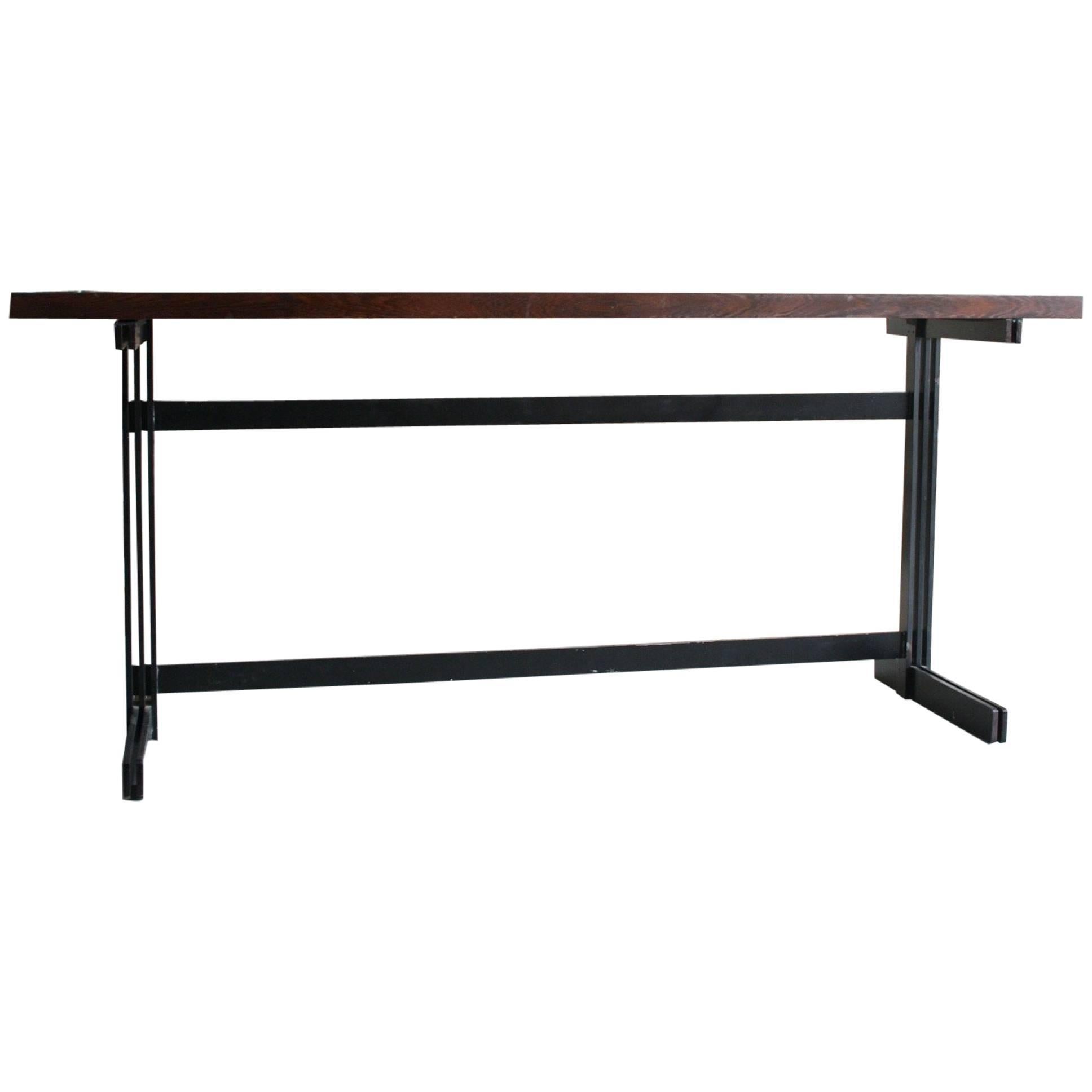Jules Wabbes Le Mobilier Universel Belgium Wenge and Steel Console For Sale
