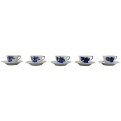Five Sets of Royal Copenhagen Blue Flower Angular, Espresso Cups ‘Mocca Cups’